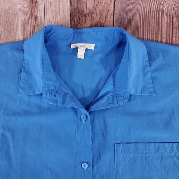 Eileen Fisher Womens Size Medium Blue Organic Cotton Oversized Button Up Shirt - Picture 7 of 14